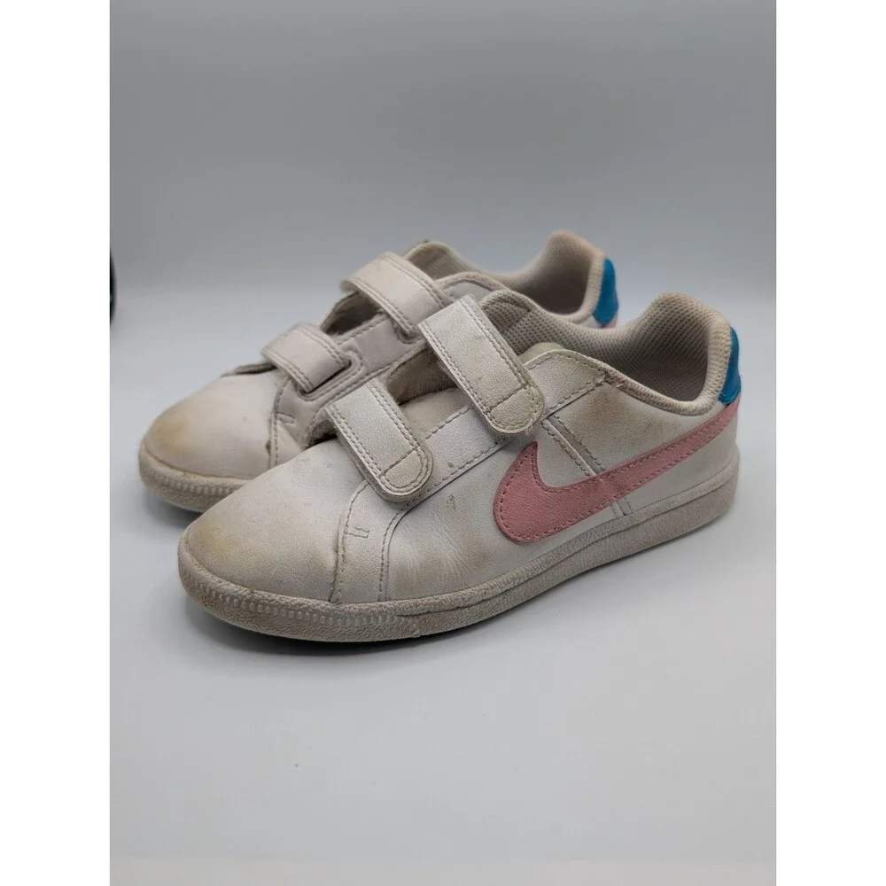 Nike Court Royale Kids Size 13 White Pink Blue Double Strap Play Sneaker